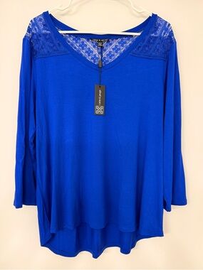 Cable & Gauge Royal Blue Top with Lace XL